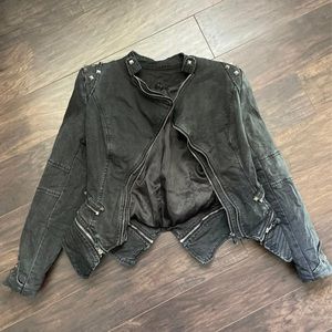 Denim Moto Jacket Studded Zippers 4